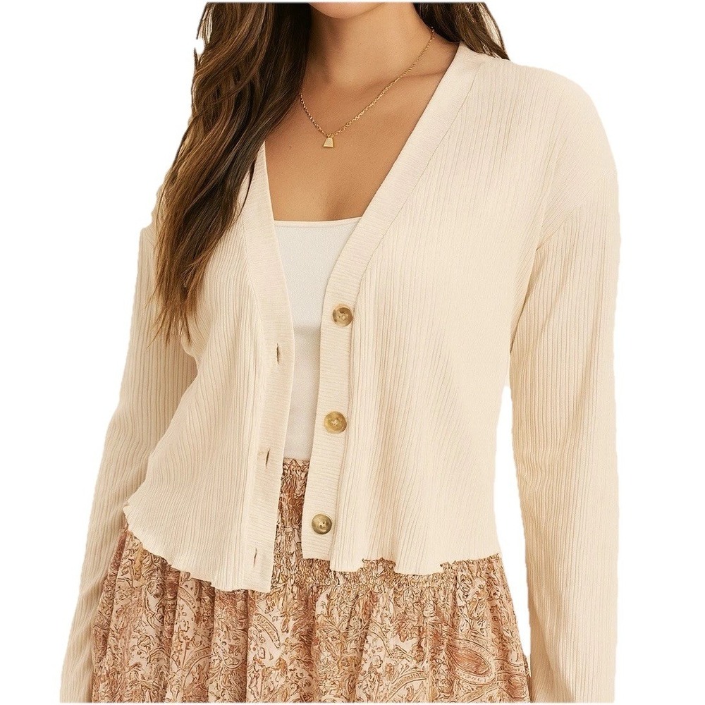 Wallflower Juniors Crop Cardigan Beige Size XXL Long Sleeve Button V‎ Neck
